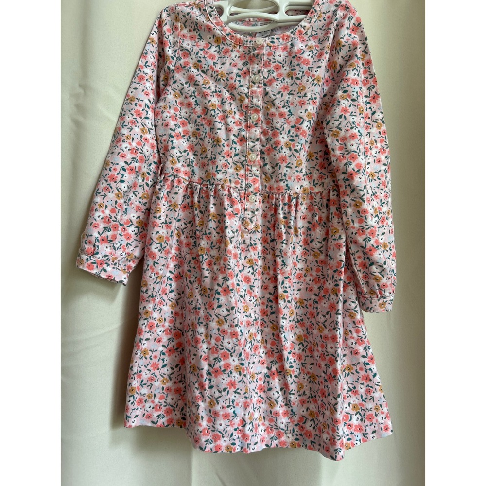 Carters Kid Girls Pink Floral Button Front Long Sleeve Twill Dress Size 6 6X